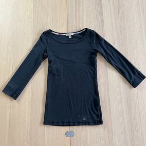 Burberry Black crewneck long sleeve tee plaid detail